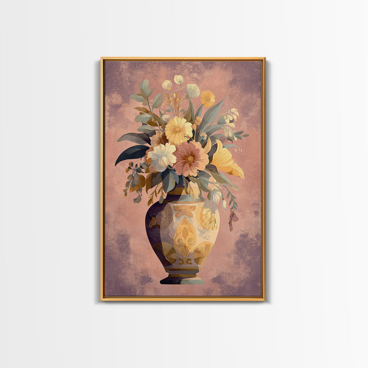 Greek Vase Modern Floral Design Canvas Print, Mediterranean Art, Art Print, Living Room Decor, Oil Painting, Azure, MAR-2x3-71