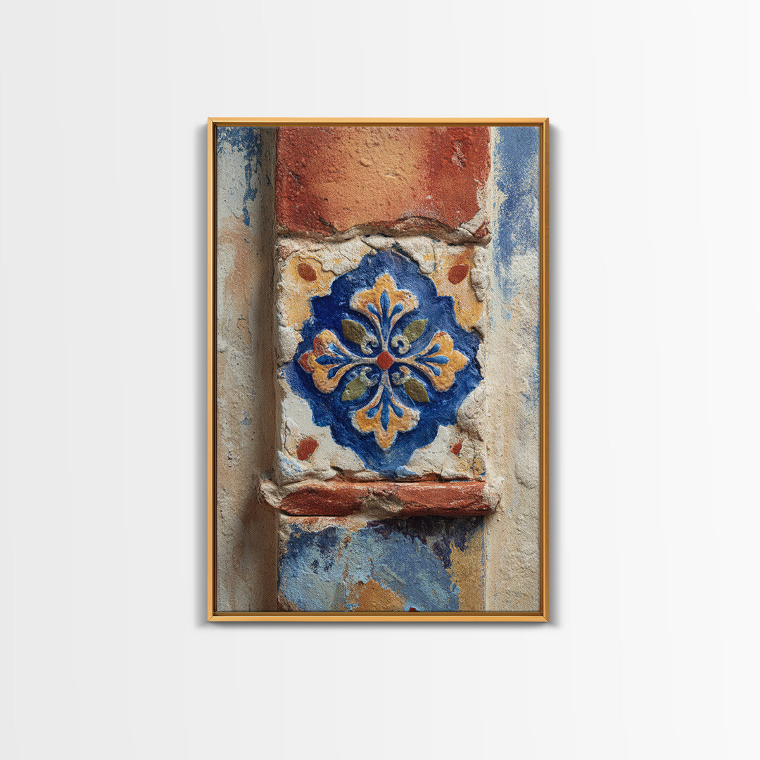 Spanish Tile Ornament Canvas Print, Mediterranean Art, Neutral Decor, Living Room Decor, Oil Painting, Azure, Home Decor, MAR-2x3-72