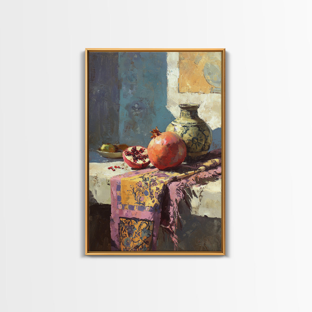 Pomegranate Still Life Framed Canvas Print, Mediterranean Art, Room Decor, Living Room Decor, Fine Art, Azure, Printable Art, MAR-2x3-75