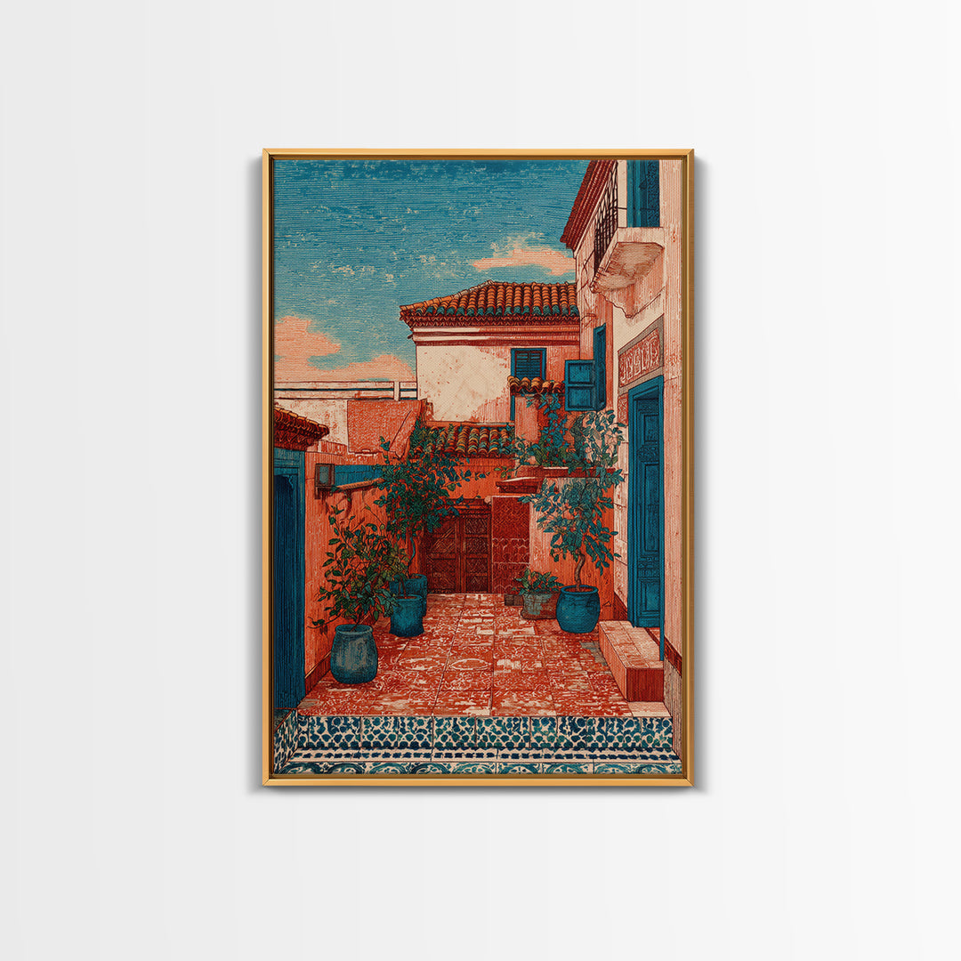 Sunset over Red Tiled Rooftops Canvas Print, Mediterranean Art, Statement Artwork, Living Room Decor, Fine Art, Azure, MAR-2x3-79