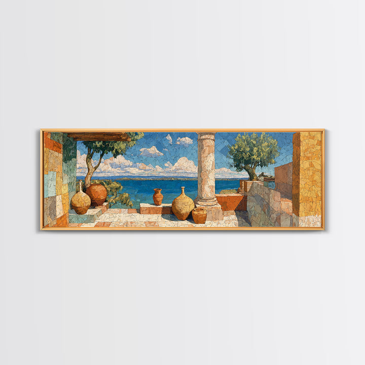 Ancient Column with Sea and Sky Beyond Canvas Print, Mediterranean Art, Landscape Wall Art, Living Room Decor, Abstract Art, MAR-3x1-100