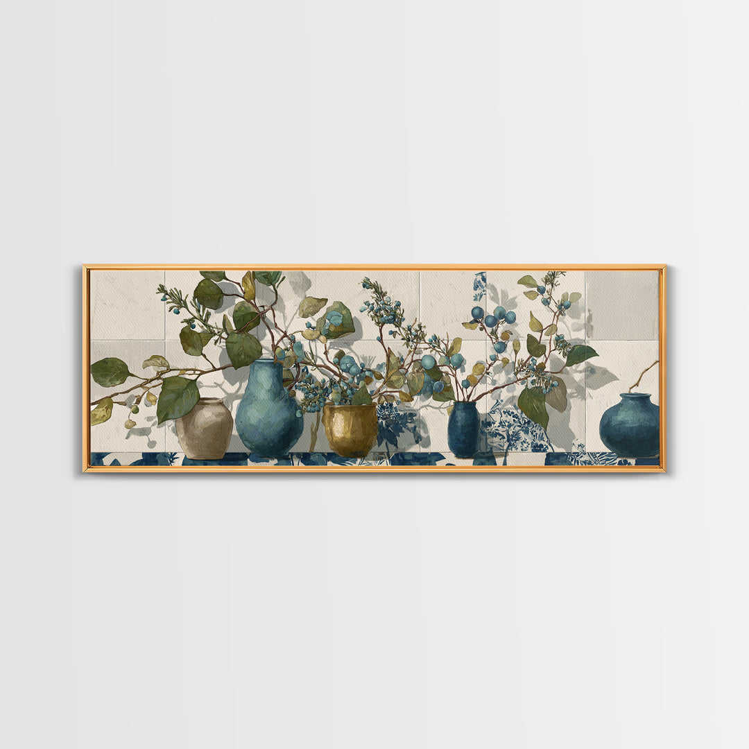 Wild Herbs Rosemary and Thyme Botanical Study Canvas Print, Mediterranean Art, Watercolor Art, Living Room Decor, Azure, MAR-3x1-16