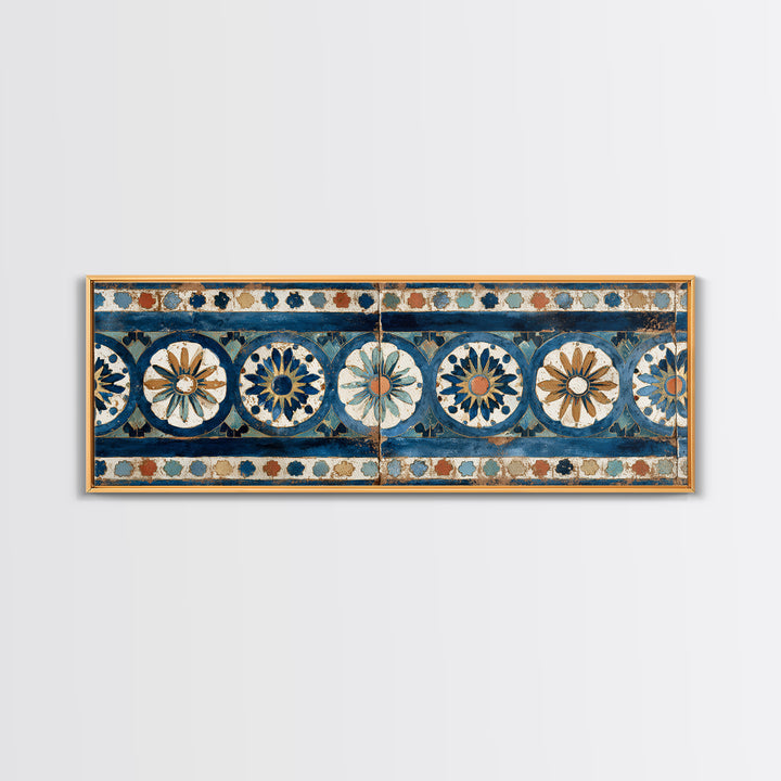 Blue and White Tile Pattern Canvas Print, Mediterranean Art, Landscape Wall Art, Living Room Decor, Azure, Luxury Decor, MAR-3x1-20