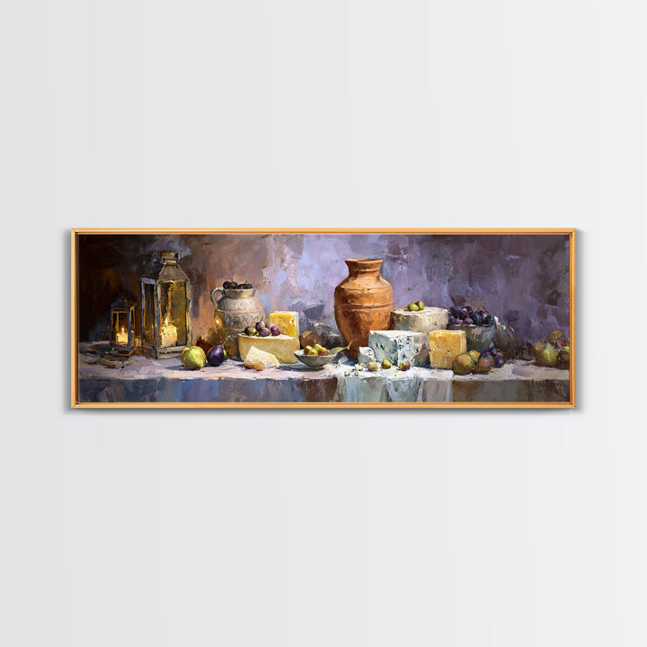 Figs Olives and Cheese Still Life Canvas Print, Mediterranean Art, Downloadable Art, Living Room Decor, Fine Art, Azure, MAR-3x1-24