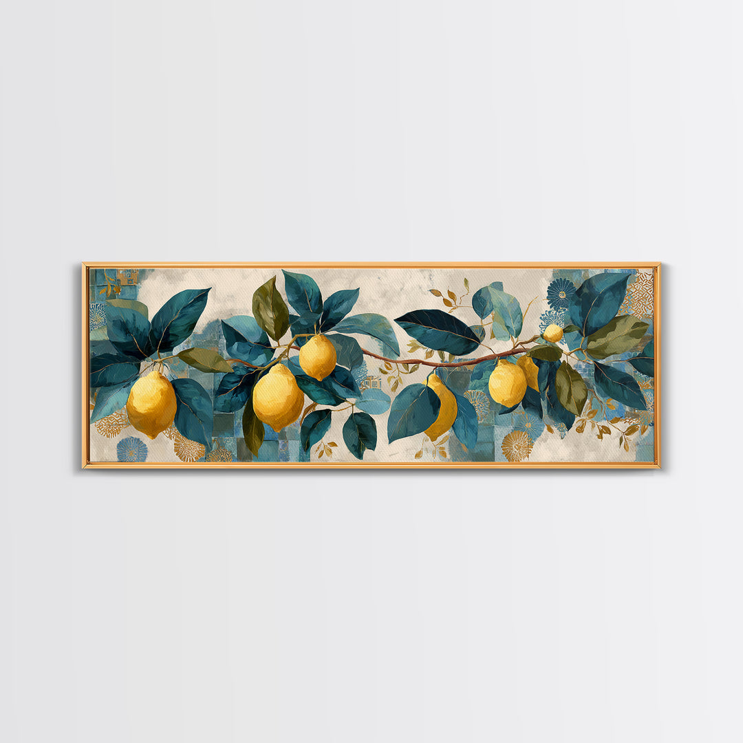 Sicilian Lemon Branch on Ivory Background Canvas Print, Mediterranean Art, Printable Art, Living Room Decor, Fine Art, Azure, MAR-3x1-29
