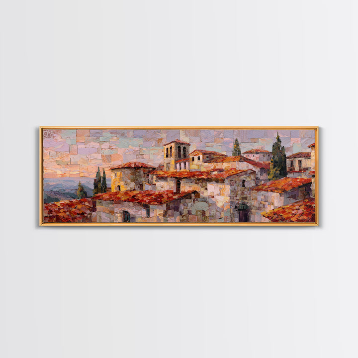 Sunset over Red Tiled Rooftops Canvas Print, Mediterranean Art, Gallery Decor, Living Room Decor, Azure, Minimalist Decor, MAR-3x1-39