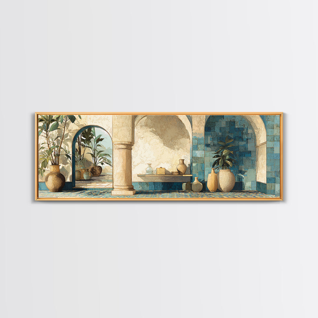 Ancient Column with Sea and Sky Beyond Canvas Print, Mediterranean Art, Beach Wall Art, Living Room Decor, Watercolor Art, MAR-3x1-4