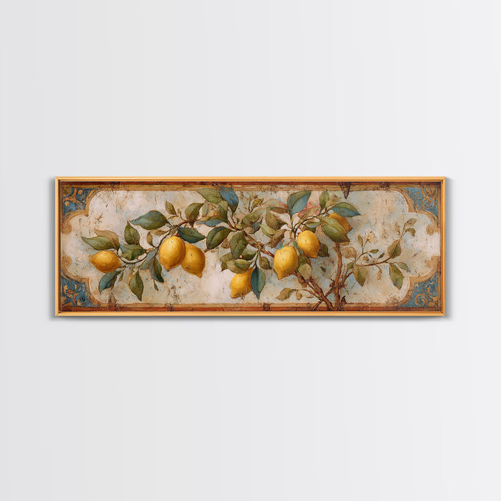 Sicilian Lemon Branch on Ivory Background Canvas Print, Mediterranean Art, Modern Wall Art, Living Room Decor, Azure, MAR-3x1-53