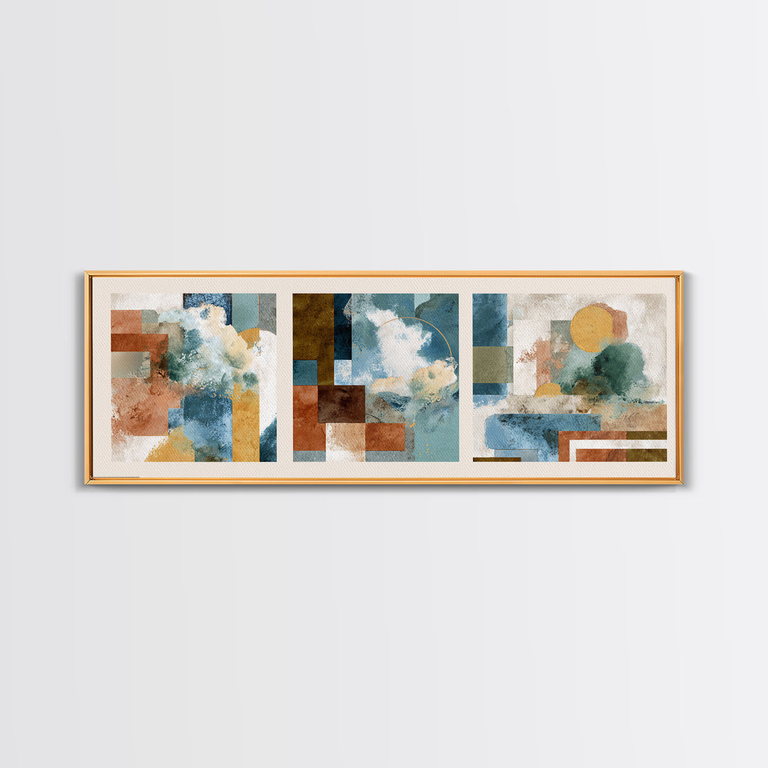 Warm Terra Cotta Abstract Landscape Canvas Print, Mediterranean Art, Watercolor Art, Living Room Decor, Fine Art, Azure, MAR-3x1-54