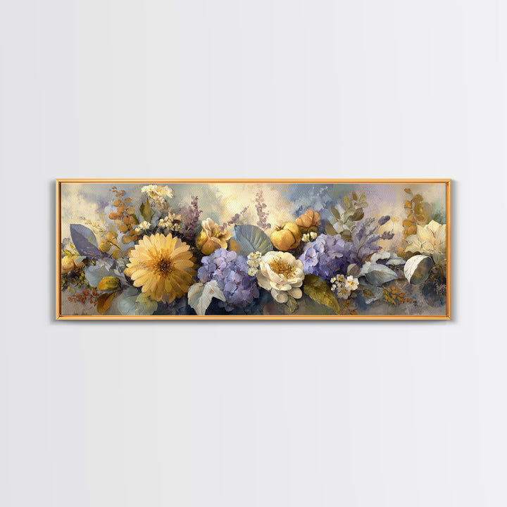 Greek Vase Modern Floral Design Framed Canvas Print, Mediterranean Art, Room Decor, Living Room Decor, Oil Painting, Azure, MAR-3x1-55