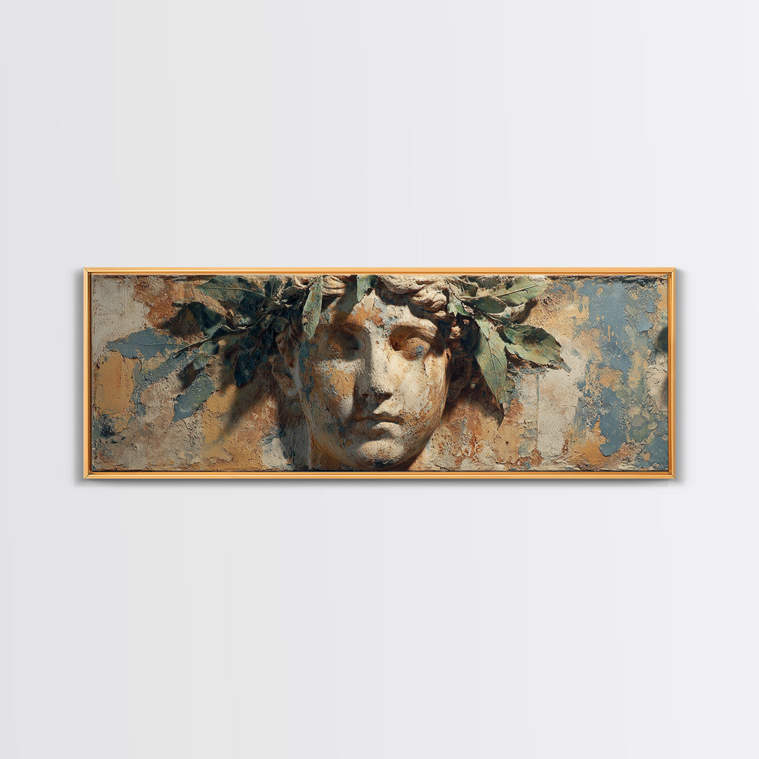 Roman Statue Bust Canvas Print, Mediterranean Art, Downloadable Art, Living Room Decor, Oil Painting, Azure, Luxury Decor, MAR-3x1-62