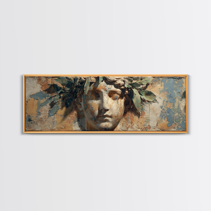 Roman Statue Bust Canvas Print, Mediterranean Art, Downloadable Art, Living Room Decor, Oil Painting, Azure, Luxury Decor, MAR-3x1-62