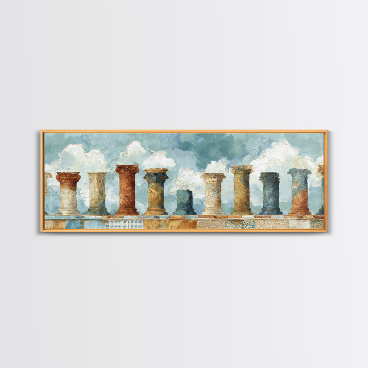 Ancient Column with Sea and Sky Beyond Canvas Print, Mediterranean Art, Contemporary Art, Living Room Decor, Fine Art, Azure, MAR-3x1-76