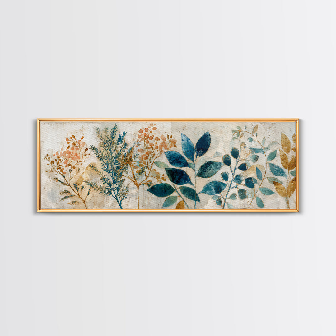 Wild Herbs Rosemary and Thyme Botanical Study Canvas Print, Mediterranean Art, Textured Painting, Living Room Decor, Azure, MAR-3x1-88