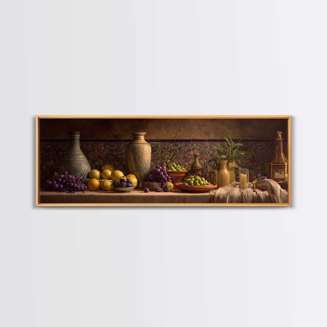 Figs Olives and Cheese Still Life Canvas Print, Mediterranean Art, Gallery Wall Art, Living Room Decor, Fine Art, Azure, MAR-3x1-96