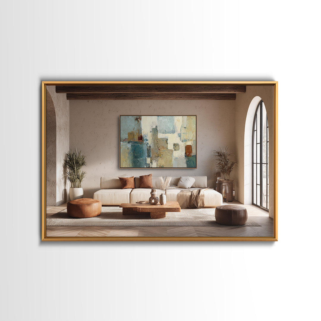 Warm Terra Cotta Abstract Landscape Canvas Print, Mediterranean Art, Printable Art, Living Room Decor, Fine Art, Azure, MAR-3x2-42