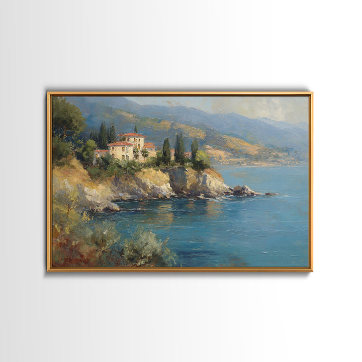 Coastal Cliffs with Sparkling Blue Water Canvas Print, Mediterranean Art, Coastal Art, Living Room Decor, Fine Art, Azure, MAR-3x2-72