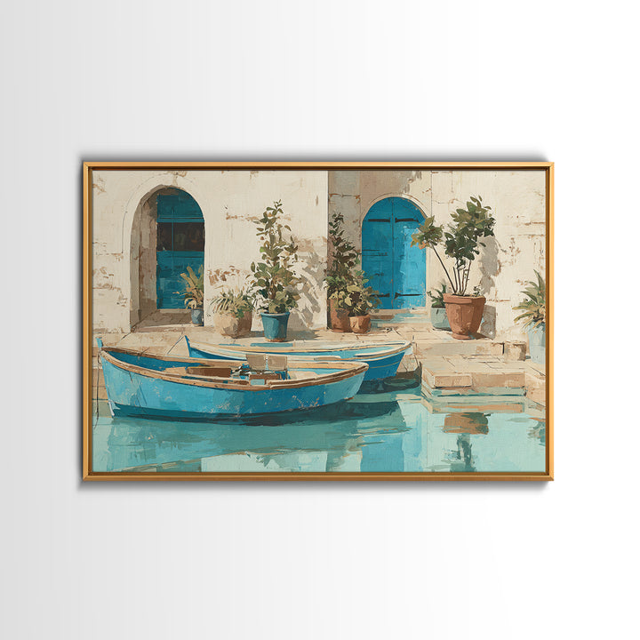 Coastal Fishing Boats Canvas Print, Mediterranean Art, Neutral Decor, Living Room Decor, Fine Art, Azure, Home Decor, MAR-3x2-83