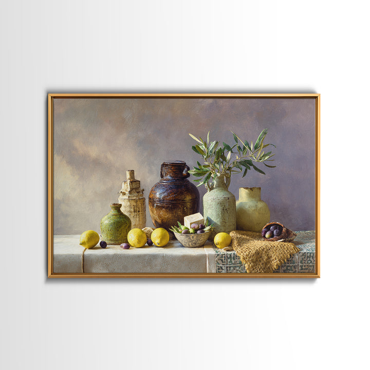 Figs Olives and Cheese Still Life Canvas Print, Mediterranean Art, Downloadable Art, Living Room Decor, Fine Art, Azure, MAR-3x2-84