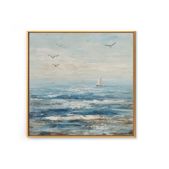 Elegant Moonlit Ocean Horizon Framed Canvas Print, Master Bedroom, Modern Decor, Bedroom Decor, Fine Art, Sanctuary, Wall Decor, MAS-1x1-1