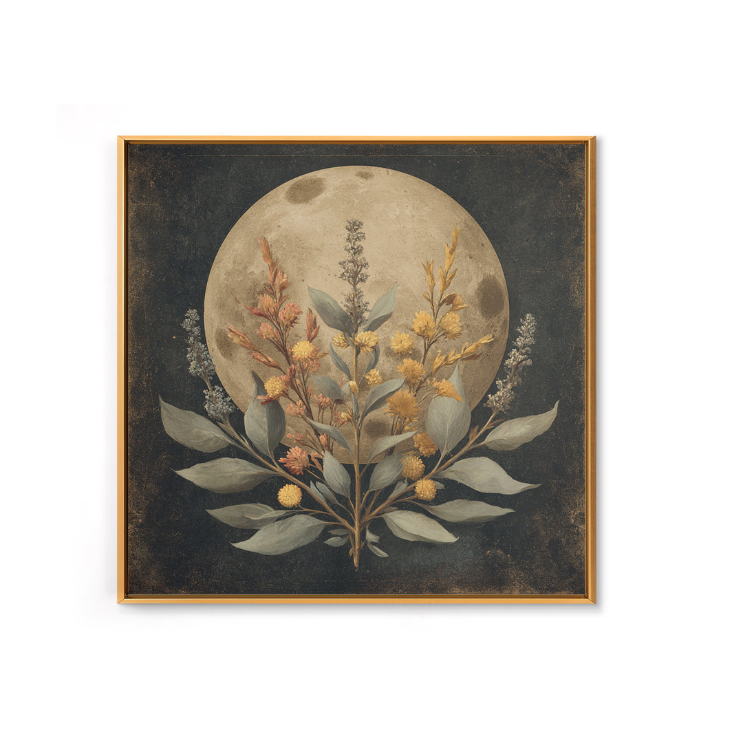 Dreamy Celestial Moon and Botanical Composition Canvas Print, Master Bedroom, Bedroom Wall Decor, Bedroom Decor, Sanctuary, MAS-1x1-11