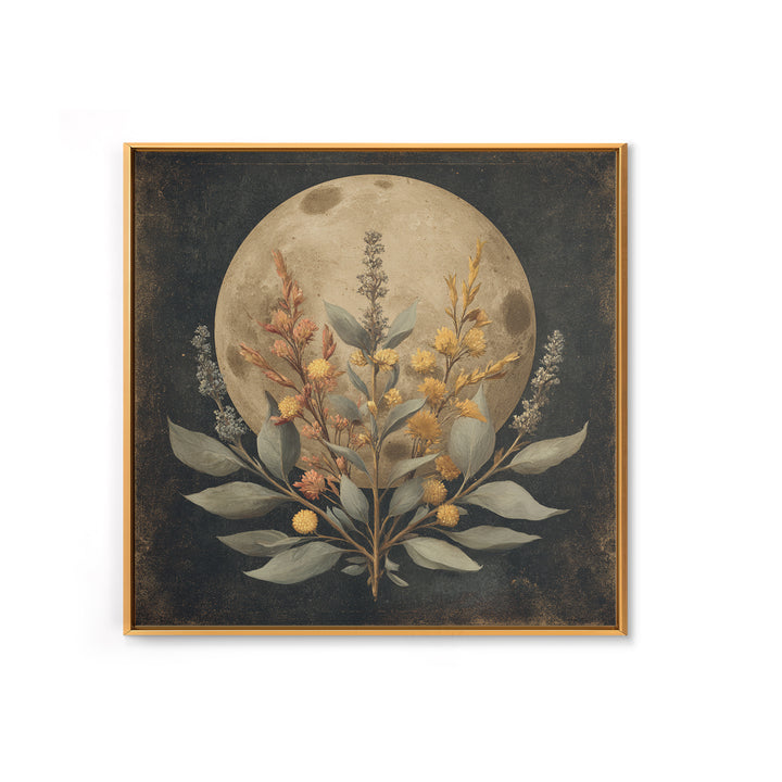 Dreamy Celestial Moon and Botanical Composition Canvas Print, Master Bedroom, Bedroom Wall Decor, Bedroom Decor, Sanctuary, MAS-1x1-11