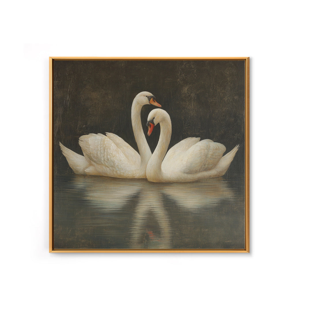 Romantic Swan Pair on Dark Water Canvas Print, Master Bedroom, Farmhouse Wall Decor, Bedroom Decor, Oil Painting, Sanctuary, MAS-1x1-15