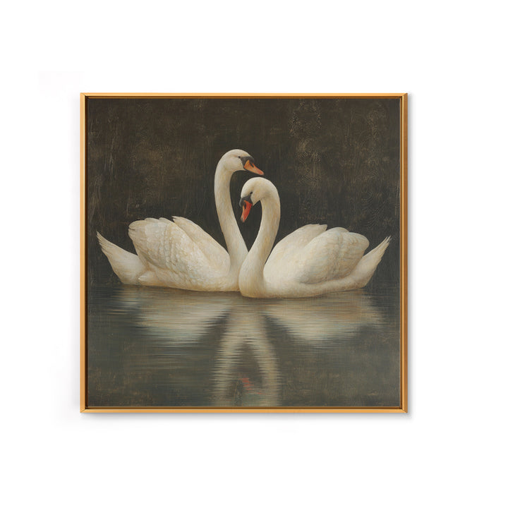 Romantic Swan Pair on Dark Water Canvas Print, Master Bedroom, Farmhouse Wall Decor, Bedroom Decor, Oil Painting, Sanctuary, MAS-1x1-15