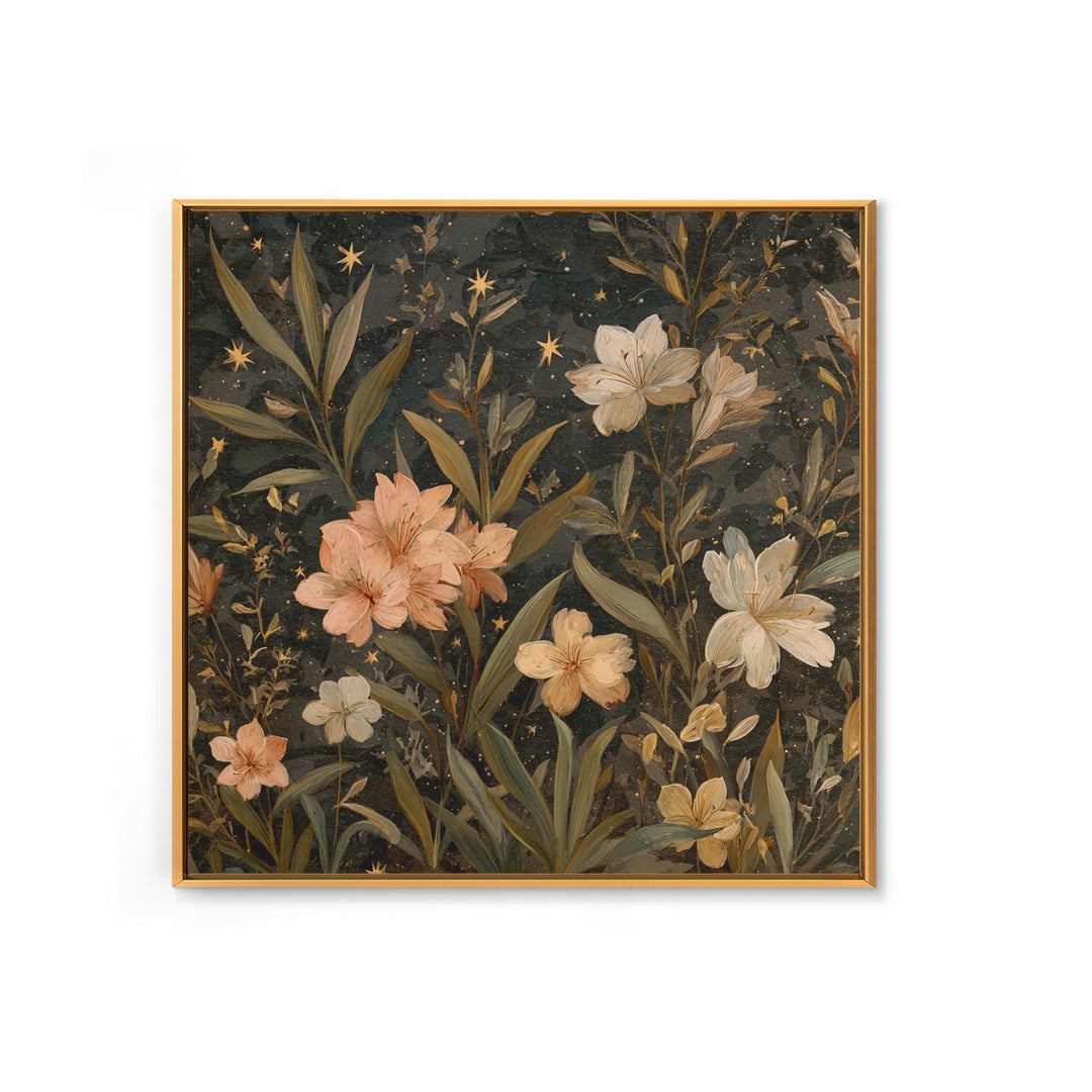Night Garden with Pale Flowers and Stars Canvas Print, Master Bedroom, Farmhouse Decor, Bedroom Decor, Fine Art, Sanctuary, MAS-1x1-23