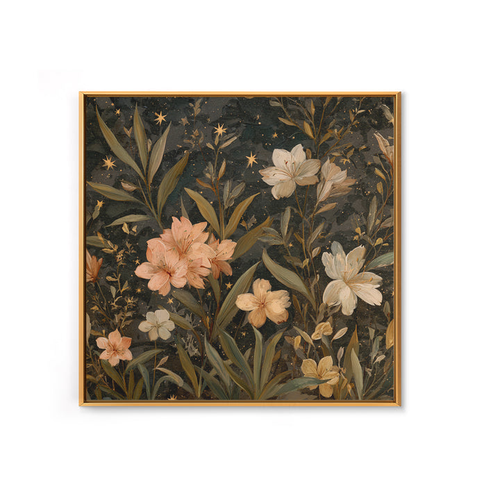 Night Garden with Pale Flowers and Stars Canvas Print, Master Bedroom, Farmhouse Decor, Bedroom Decor, Fine Art, Sanctuary, MAS-1x1-23