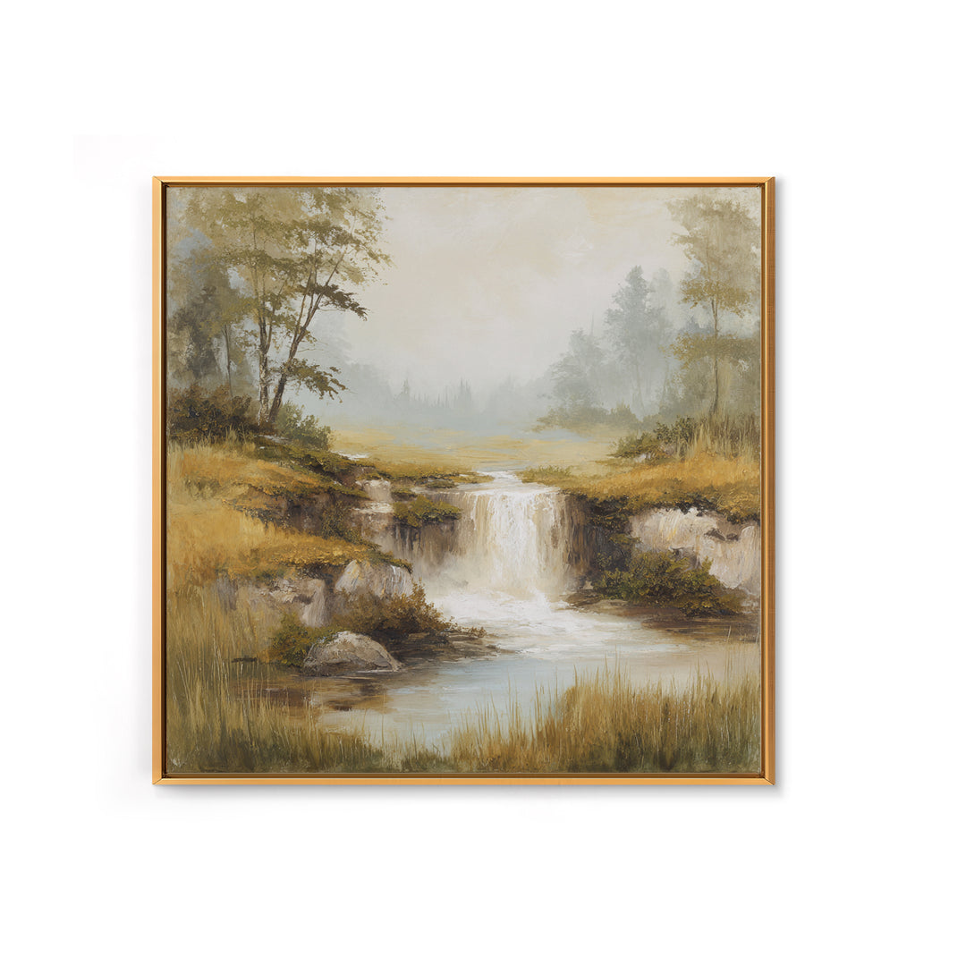 Peaceful Waterfall in Misty Green Forest Canvas Print, Master Bedroom, Room Decor, Bedroom Decor, Fine Art, Sanctuary, MAS-1x1-91