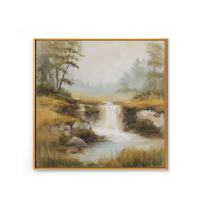 Peaceful Waterfall in Misty Green Forest Canvas Print, Master Bedroom, Room Decor, Bedroom Decor, Fine Art, Sanctuary, MAS-1x1-91