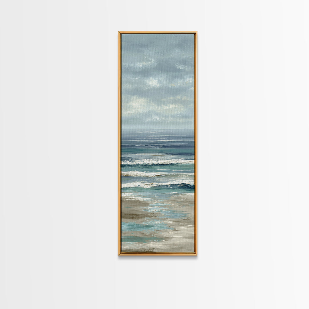 Elegant Moonlit Ocean Horizon Canvas Print, Master Bedroom, Minimalist Decor, Bedroom Decor, Oil Painting, Sanctuary, MAS-1x3-13
