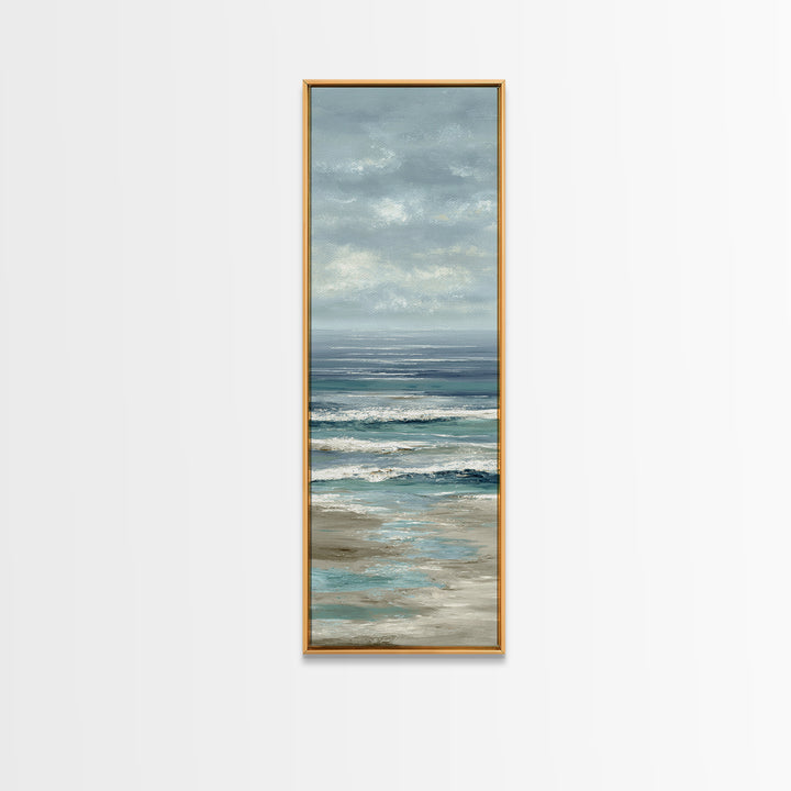 Elegant Moonlit Ocean Horizon Canvas Print, Master Bedroom, Minimalist Decor, Bedroom Decor, Oil Painting, Sanctuary, MAS-1x3-13