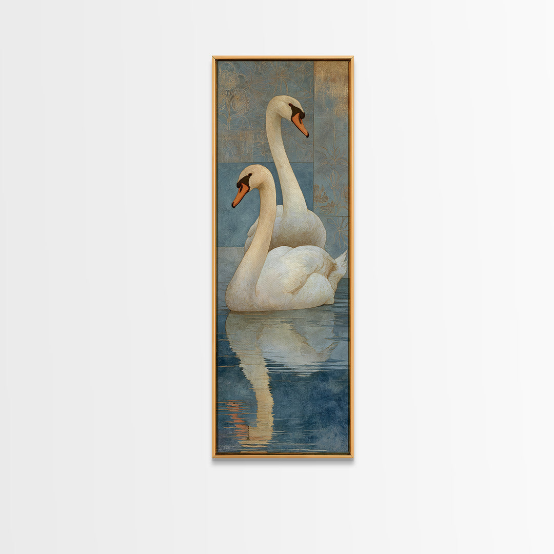 Romantic Swan Pair on Dark Water Canvas Print, Master Bedroom, Farmhouse Wall Decor, Bedroom Decor, Oil Painting, Sanctuary, MAS-1x3-27