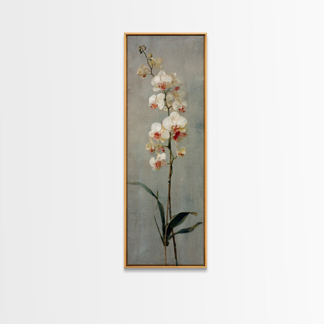 White Orchids Against Warm Gray Background Framed Canvas Print, Master Bedroom, Wall Art, Bedroom Decor, Oil Painting, MAS-1x3-45