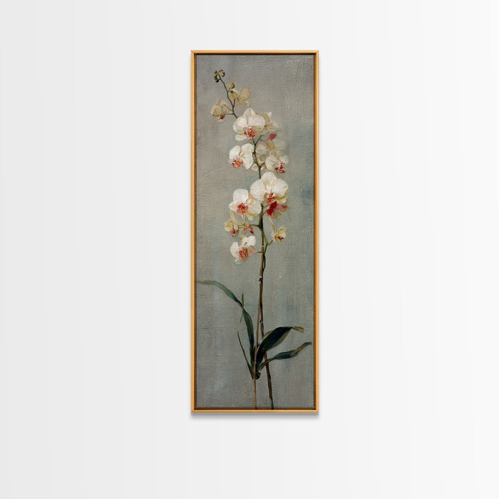 White Orchids Against Warm Gray Background Framed Canvas Print, Master Bedroom, Wall Art, Bedroom Decor, Oil Painting, MAS-1x3-45