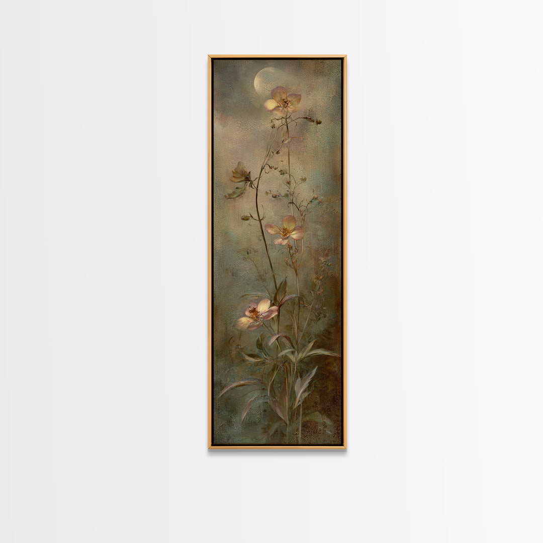 Dreamy Celestial Moon and Botanical Composition Canvas Print, Master Bedroom, Rustic Home Decor, Bedroom Decor, Sanctuary, MAS-1x3-47