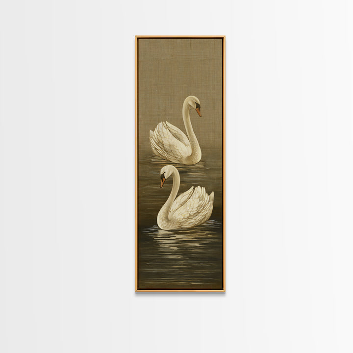 Romantic Swan Pair on Dark Water Canvas Print, Master Bedroom, Set of 2 Prints, Bedroom Decor, Abstract Art, Sanctuary, MAS-1x3-51
