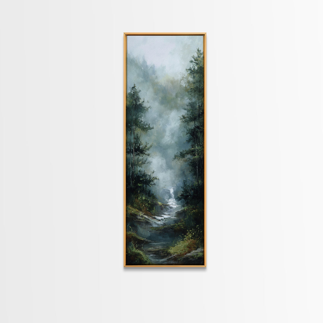 Peaceful Waterfall in Misty Green Forest Canvas Print, Master Bedroom, Wall Decor Bedroom, Bedroom Decor, Fine Art, Sanctuary, MAS-1x3-55