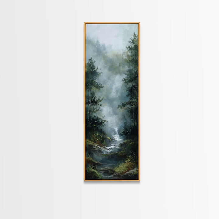 Peaceful Waterfall in Misty Green Forest Canvas Print, Master Bedroom, Wall Decor Bedroom, Bedroom Decor, Fine Art, Sanctuary, MAS-1x3-55