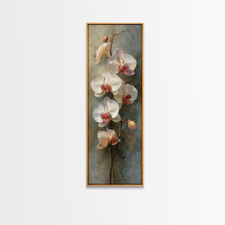 White Orchids Against Warm Gray Background Framed Canvas Print, Master Bedroom, Wall Art, Bedroom Decor, Oil Painting, MAS-1x3-69