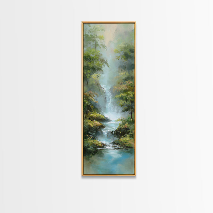 Peaceful Waterfall in Misty Green Forest Canvas Print, Master Bedroom, Printable Art, Bedroom Decor, Fine Art, Sanctuary, MAS-1x3-7