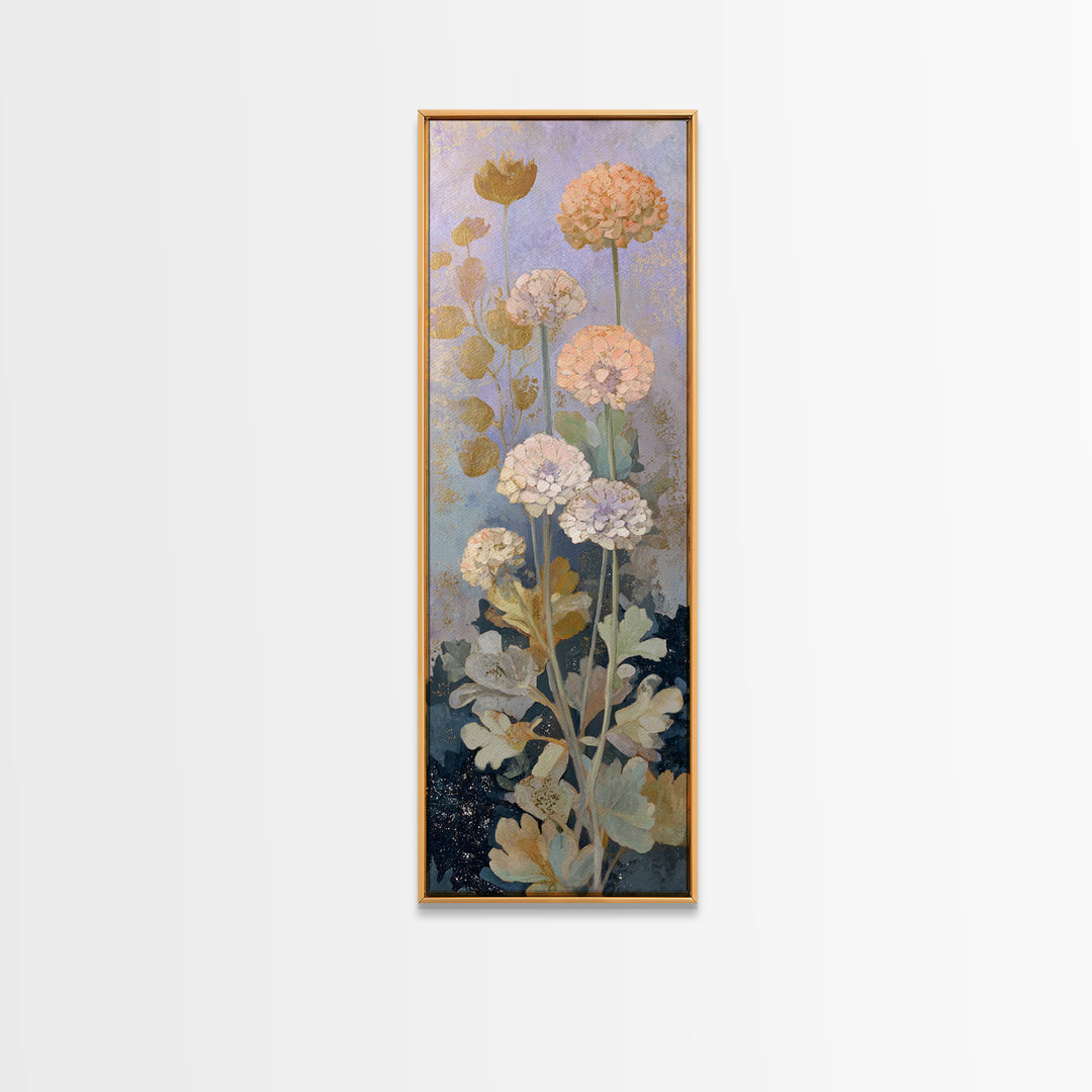 Night Garden with Pale Flowers and Stars Framed Canvas Print, Master Bedroom, Vinyl Wall Decal, Bedroom Decor, Watercolor Art, MAS-1x3-83