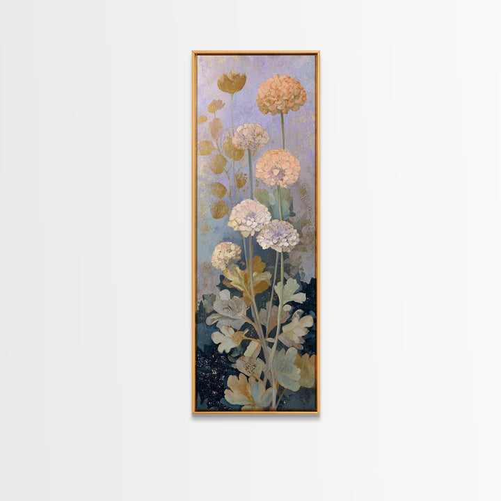 Night Garden with Pale Flowers and Stars Framed Canvas Print, Master Bedroom, Vinyl Wall Decal, Bedroom Decor, Watercolor Art, MAS-1x3-83