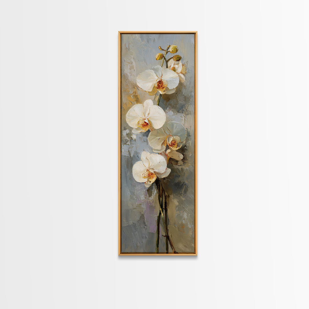 White Orchids Against Warm Gray Background Canvas Print, Master Bedroom, Large Wall Art, Bedroom Decor, Fine Art, Sanctuary, MAS-1x3-93