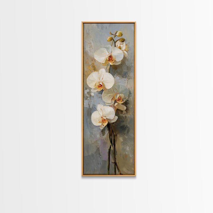 White Orchids Against Warm Gray Background Canvas Print, Master Bedroom, Large Wall Art, Bedroom Decor, Fine Art, Sanctuary, MAS-1x3-93