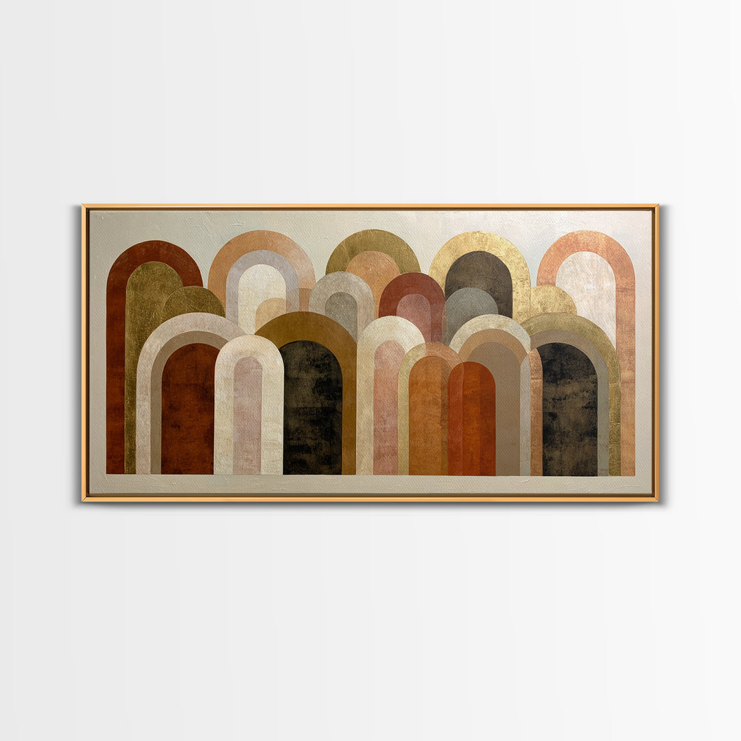 Gold Accented Abstract Arches Framed Canvas Print, Master Bedroom, Wall Art Bedroom, Bedroom Decor, Fine Art, Sanctuary, MAS-2x1-100