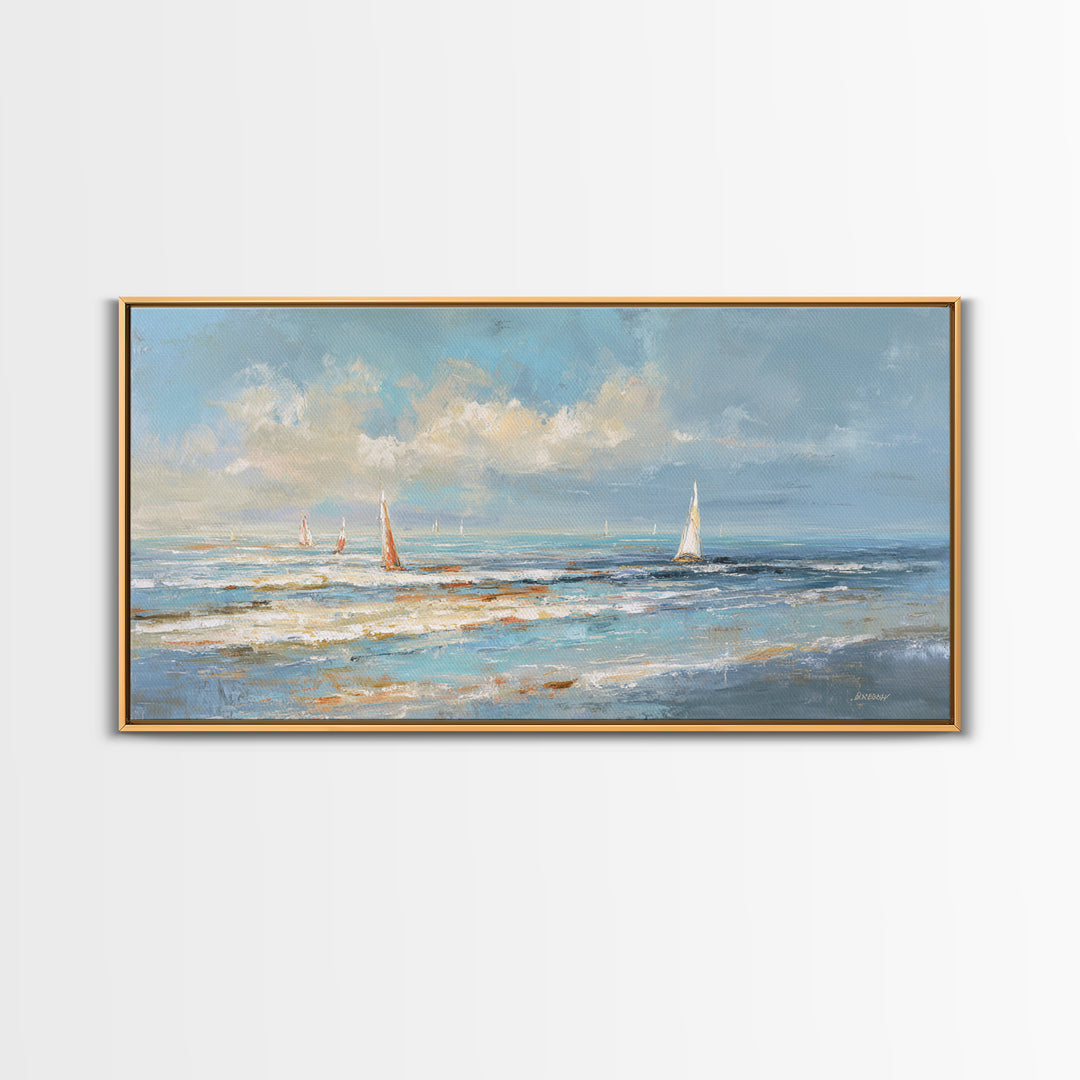 Hotel Coastal Landscape Canvas Print, Master Bedroom, Large Wall Art, Bedroom Decor, Watercolor Art, Sanctuary, Bedroom Prints, MAS-2x1-17
