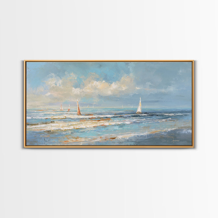 Hotel Coastal Landscape Canvas Print, Master Bedroom, Large Wall Art, Bedroom Decor, Watercolor Art, Sanctuary, Bedroom Prints, MAS-2x1-17
